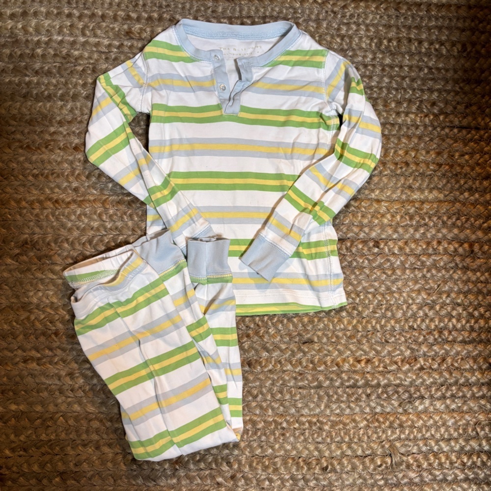 The Beaufort Bonnet Company Striped Pajama Set with Green and Yellow Accents